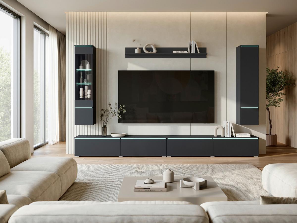 Dnevni Regal Vera Xxl, Črna, 5-Delni - črna/siva, Basics, umetna masa/steklo (300/162/33cm) - P & B