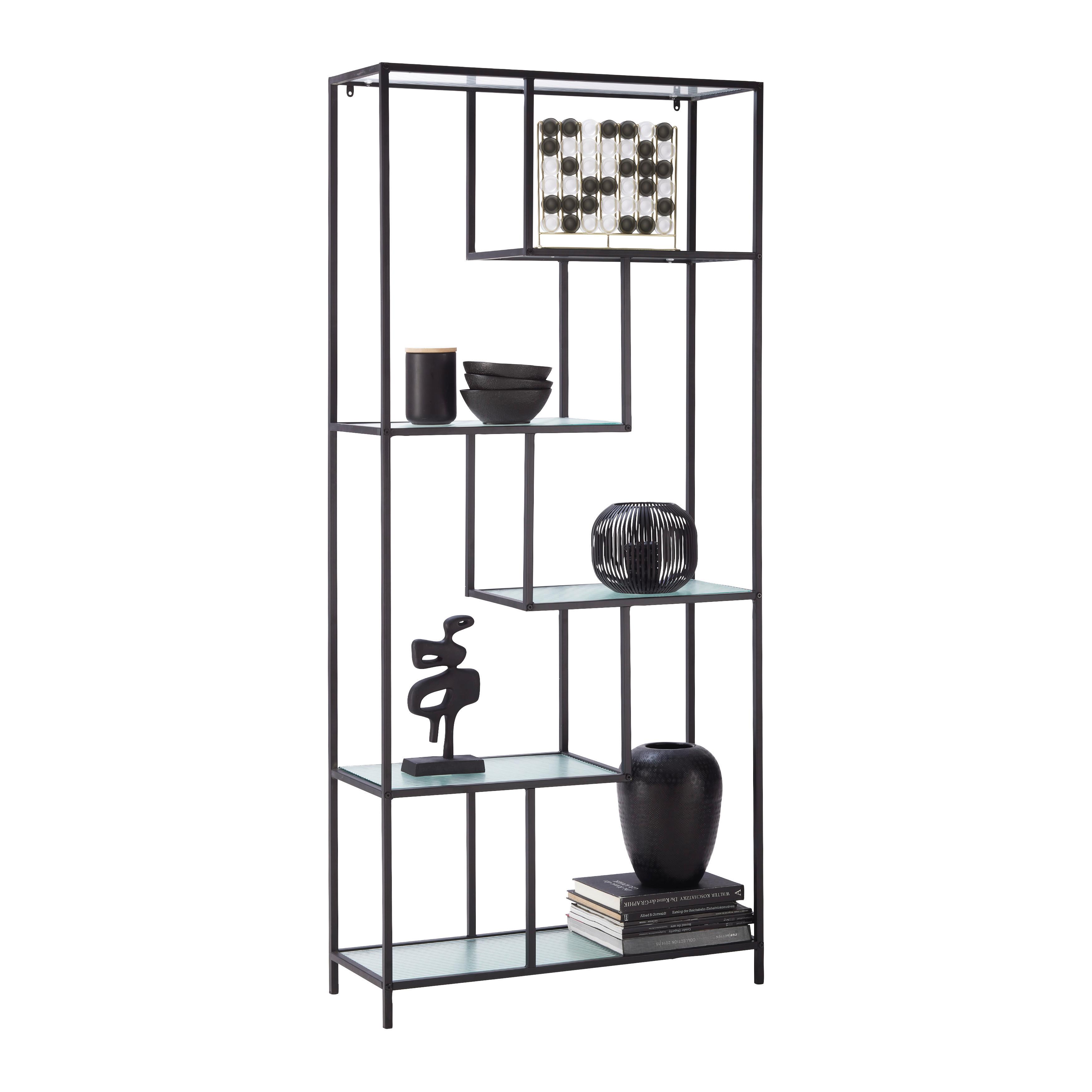 Regal Shine Schwarz - Schwarz, MODERN, Glas/Metall (80/180/30cm) - Mömax