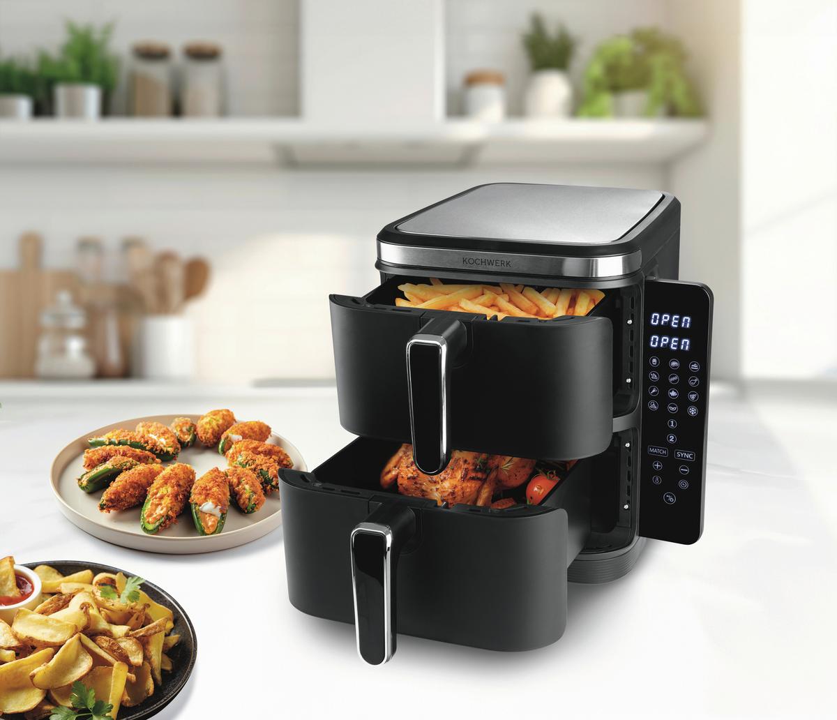 Heißluftfritteuse Kochwerk Schwarz max. 2800 Watt - Schwarz, MODERN, Kunststoff/Metall (38,7/30,3/31,9cm)