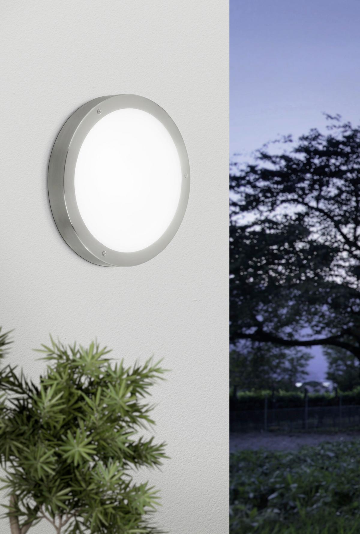 Außenwandleuchte Vento Weiß/Edelstahlfarben max. 2,5W - Edelstahlfarben/Weiß, Basics, Glas/Metall (28,5/28,5/8cm) - Eglo