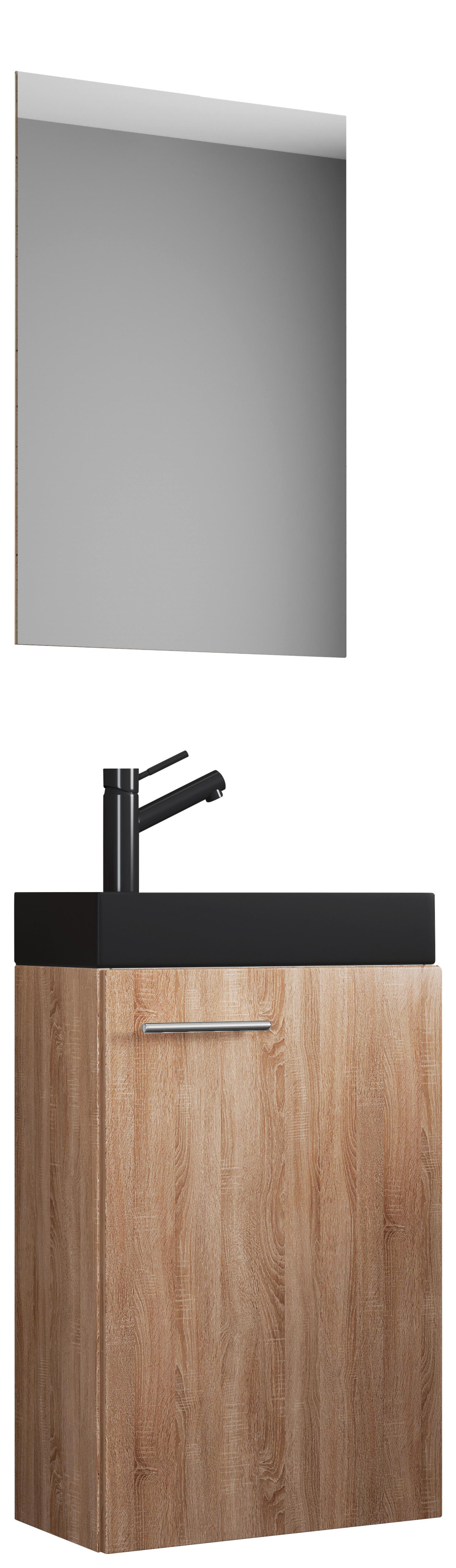 Kopalnica Za Goste Slito, Hrast Sonoma, 3-Delno - srebrne barve/črna, Moderno, umetna masa/steklo (41cm) - MID.YOU