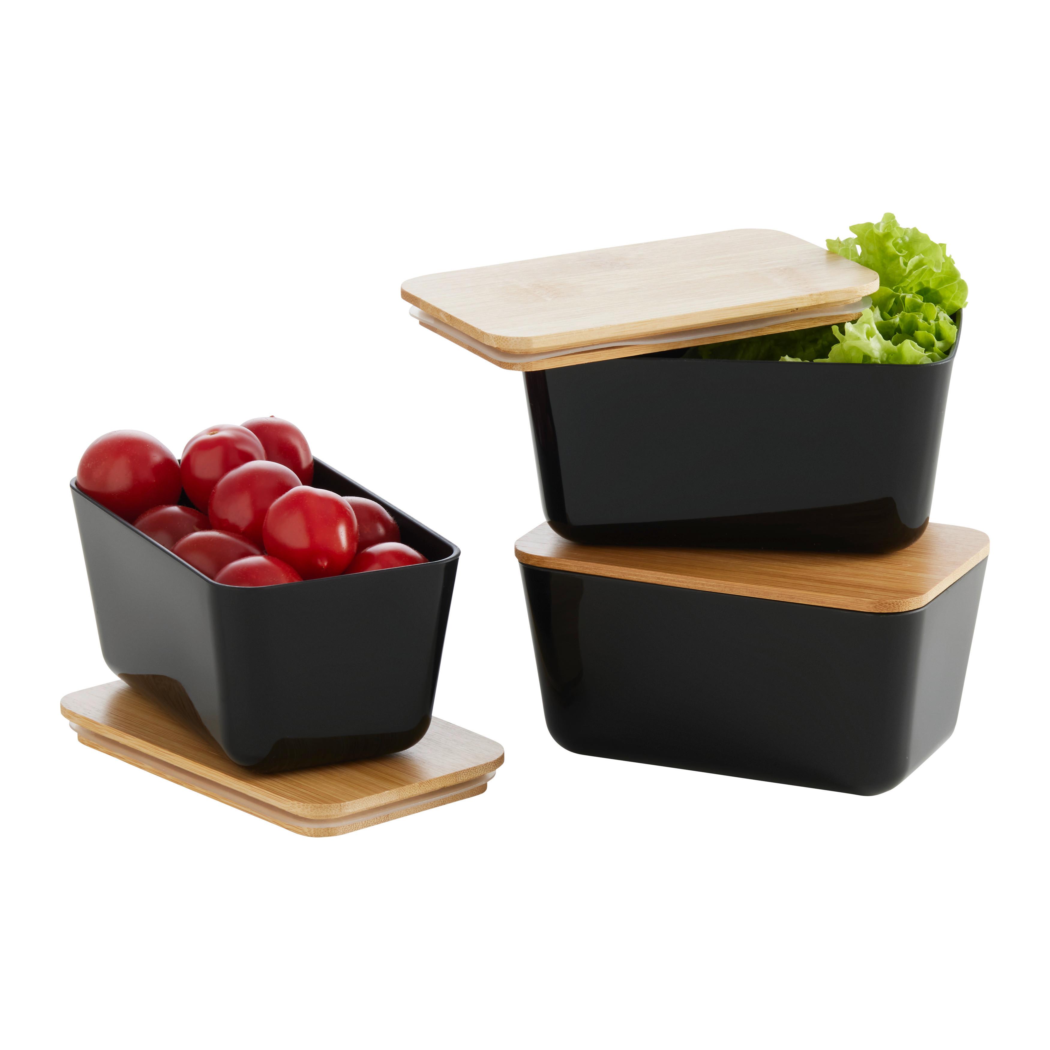 Vorratsdose Magnus Schwarz/Hellbraun, 3er Set - Hellbraun/Schwarz, MODERN, Naturmaterialien/Kunststoff (13/8/6,6cm) - Mömax
