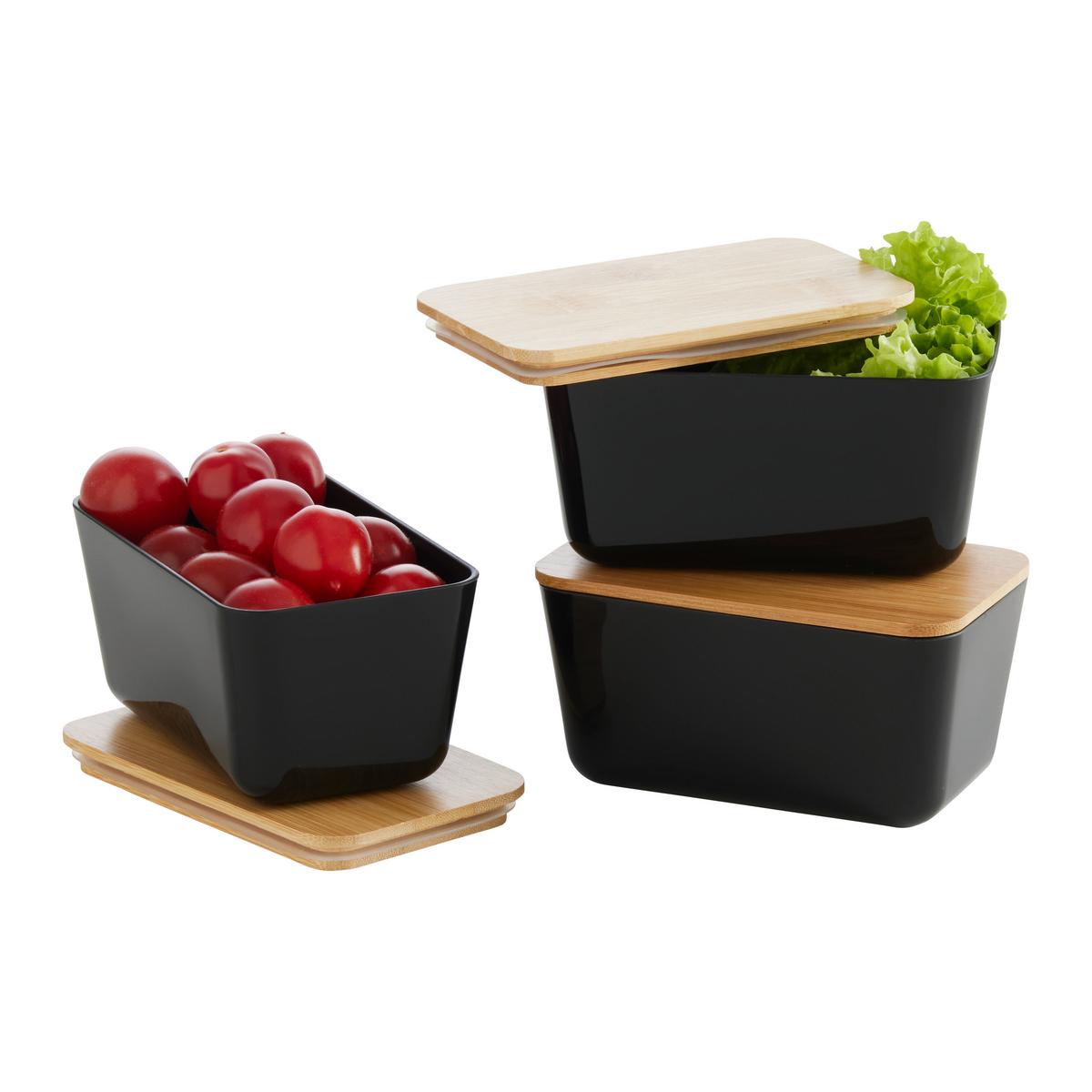 Ételtároló Doboz 3db/csomag Magnus - fekete/világosbarna, Modern, műanyag/természetes anyagok (13/8/6,6cm) - Mömax