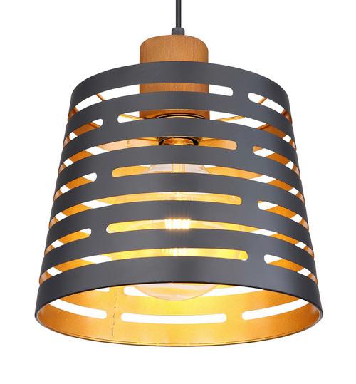 Hängeleuchte Ablona max. 60 Watt - Goldfarben/Schwarz, Natur, Holz/Metall (25/120cm) - Globo