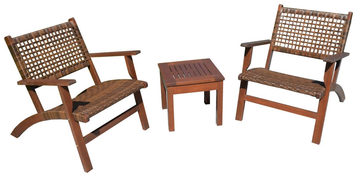 Balkonset 3-tlg. Eukalyptusholz - Dunkelbraun, Basics, Holz (40/40/35cm) - Gardenson