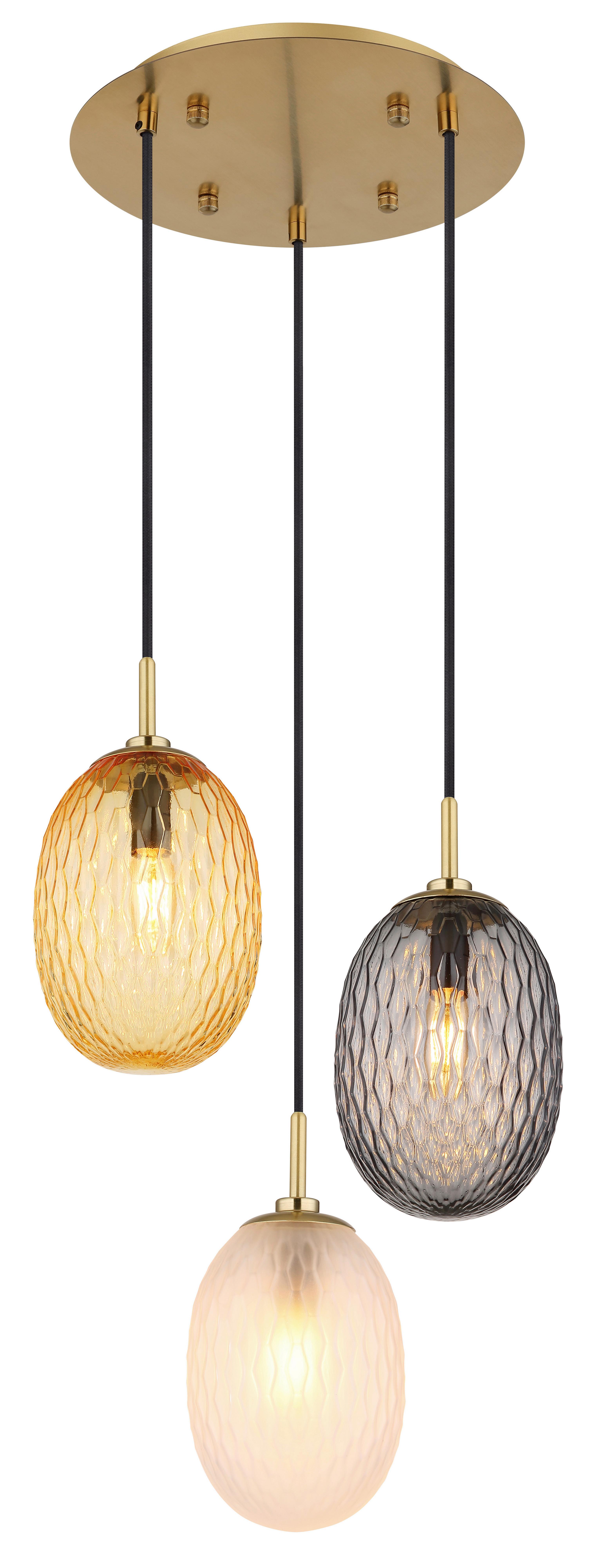 HÄNGELEUCHTE 15899-3HR - Weiss/Goldfarben, Basics, Glas/Textil (36/120cm) - Globo
