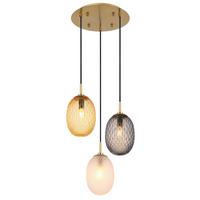 HÄNGELEUCHTE 15899-3HR - Weiss/Goldfarben, Basics, Glas/Textil (36/120cm) - Globo