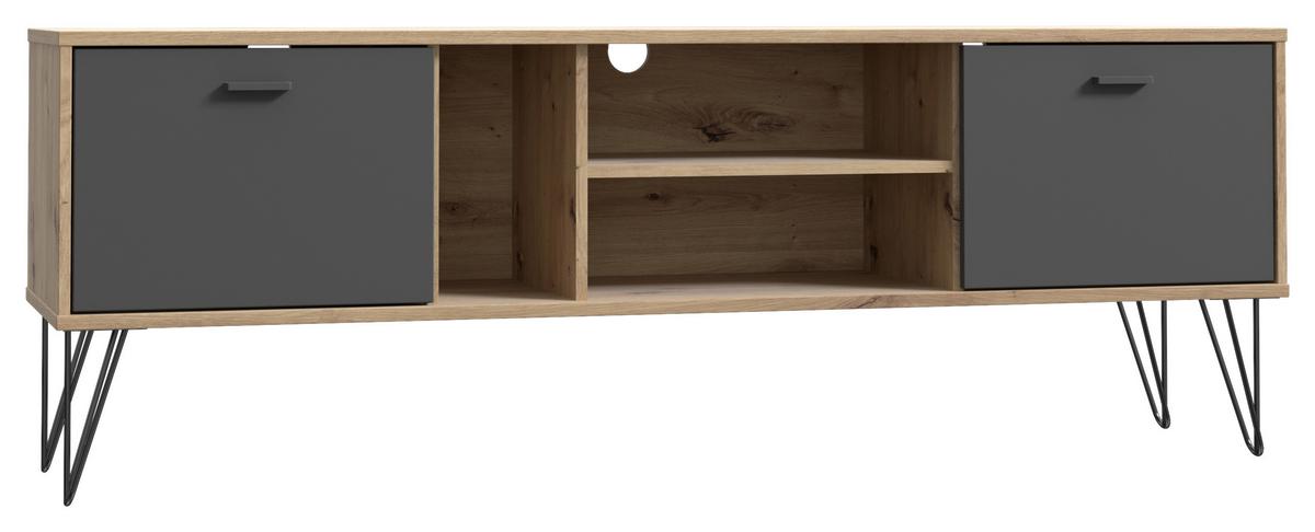 Lowboard in Schwarz/Eiche Artisan - Schwarz/Eiche Artisan, MODERN, Holzwerkstoff/Metall (163,1/58/41,5cm) - Mömax