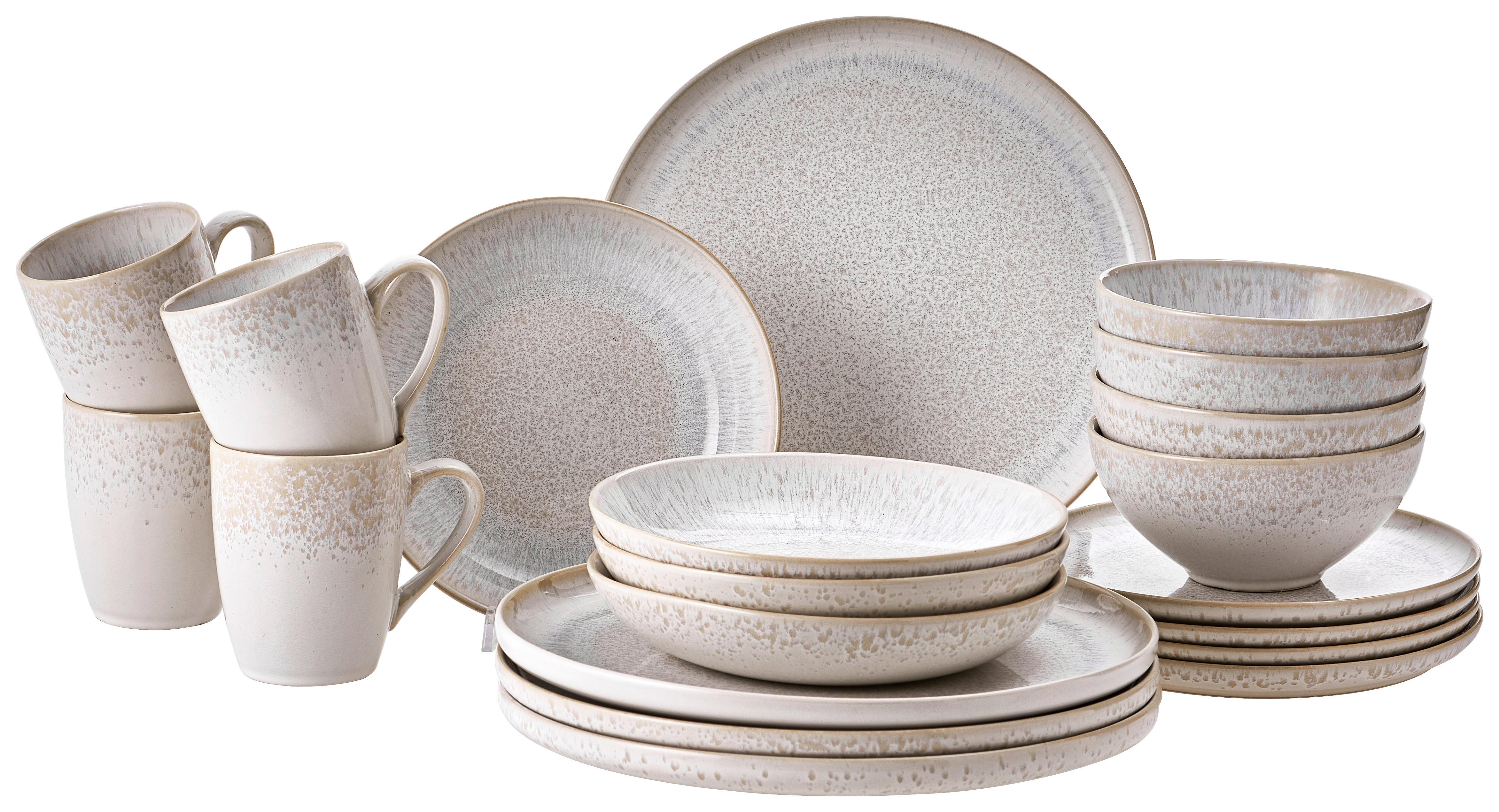 SERWIS OBIADOWO-ŚNIADANIOWY GLOSSY - beżowy/kremowy, Trend, ceramika - Novel