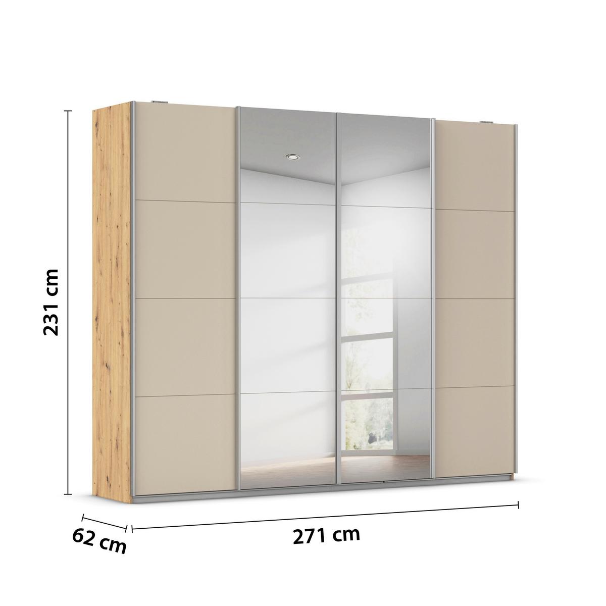 Schwebetürenschrank Syncrono Eiche Artisan/Champagnerfarben - Champagner/Eiche Artisan, KONVENTIONELL, Holzwerkstoff (270/230/62cm) - Mömax