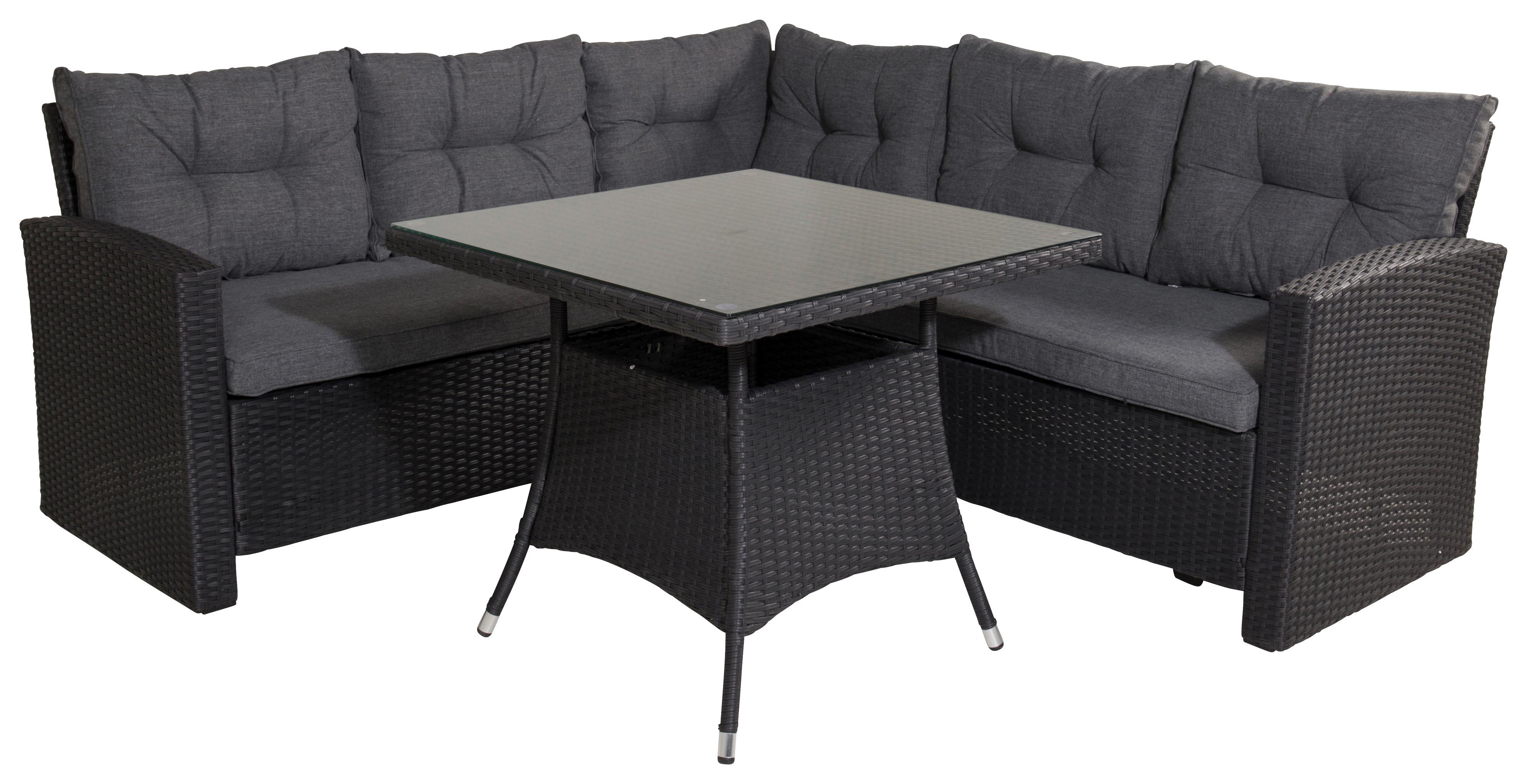 LOUNGEGARNITUR WATFORD - Schwarz/Grau, KONVENTIONELL, Glas/Kunststoff - Gardenson