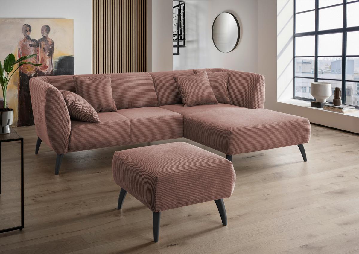 Wohnlandschaft Colori Rosa Cord - Schwarz/Rosa, MODERN, Holz/Textil (264/160cm) - MID.YOU