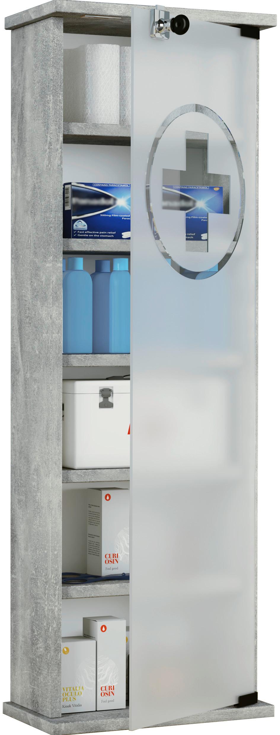 Medizinschrank Gusal XXL Grau zum Stellen B/H ca. 31x92 cm - Grau, Basics, Glas/Holzwerkstoff (31/92/18cm) - MID.YOU