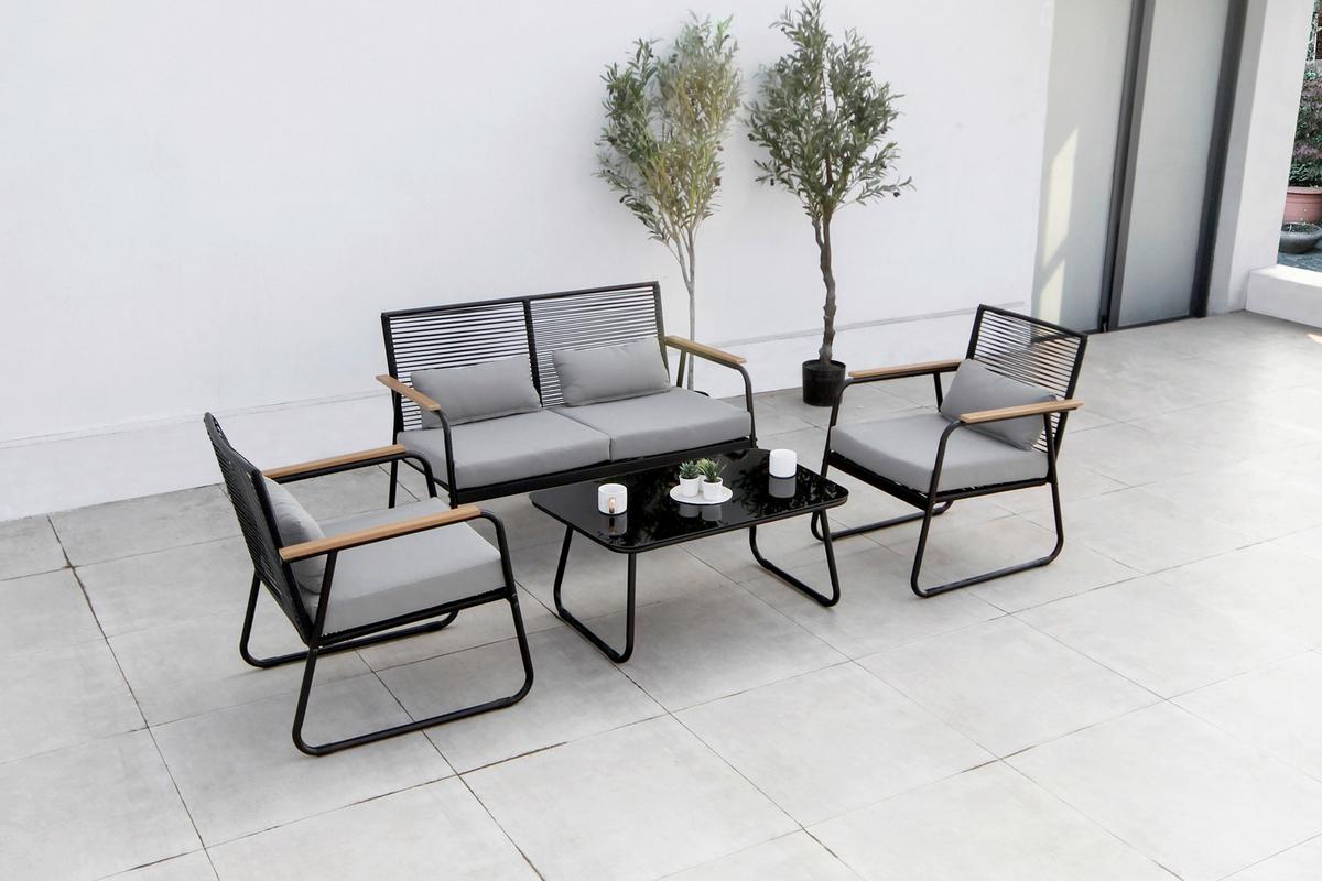 Lounge Garnitura Paxos, 4-Delni Set, Antracit - antracit/svetlo siva, Basics, kovina/steklo (116/77/71cm) - Gardenson