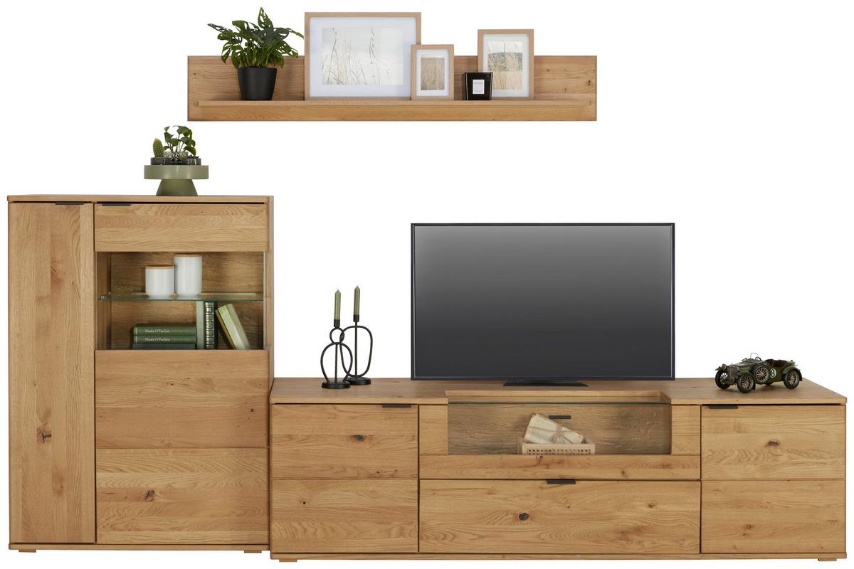 Highboard Valera in Wildeiche - Wildeiche/Schwarz, MODERN, Glas/Holz (90/123/37cm) - Premium Living
