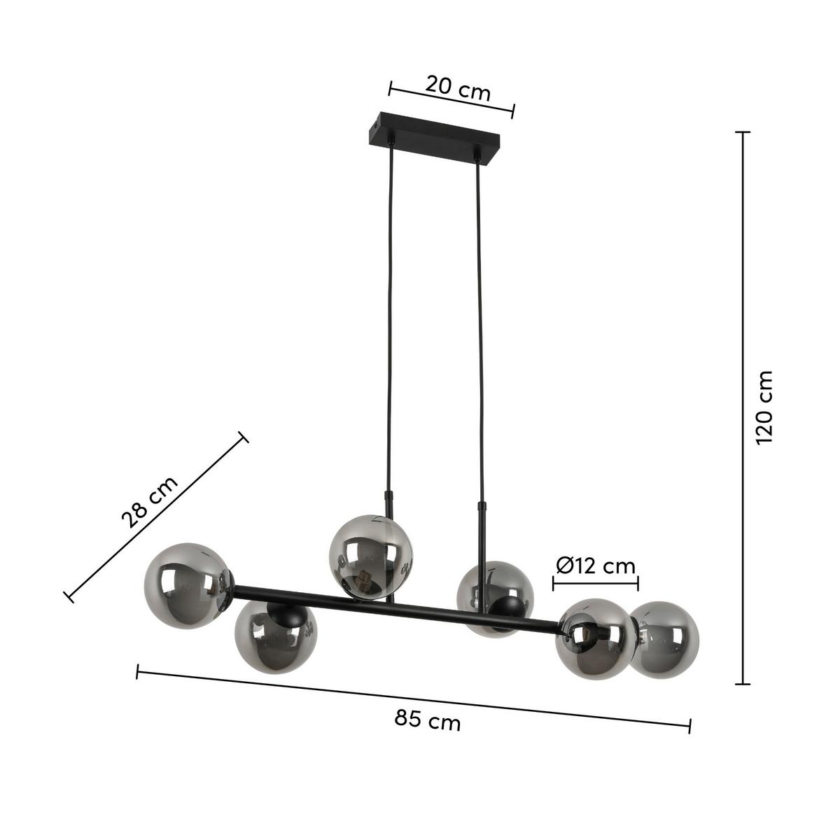 Lampă suspendată LISIB - culoare crom/negru, Modern, sticlă/metal (85/28/120cm) - Mömax