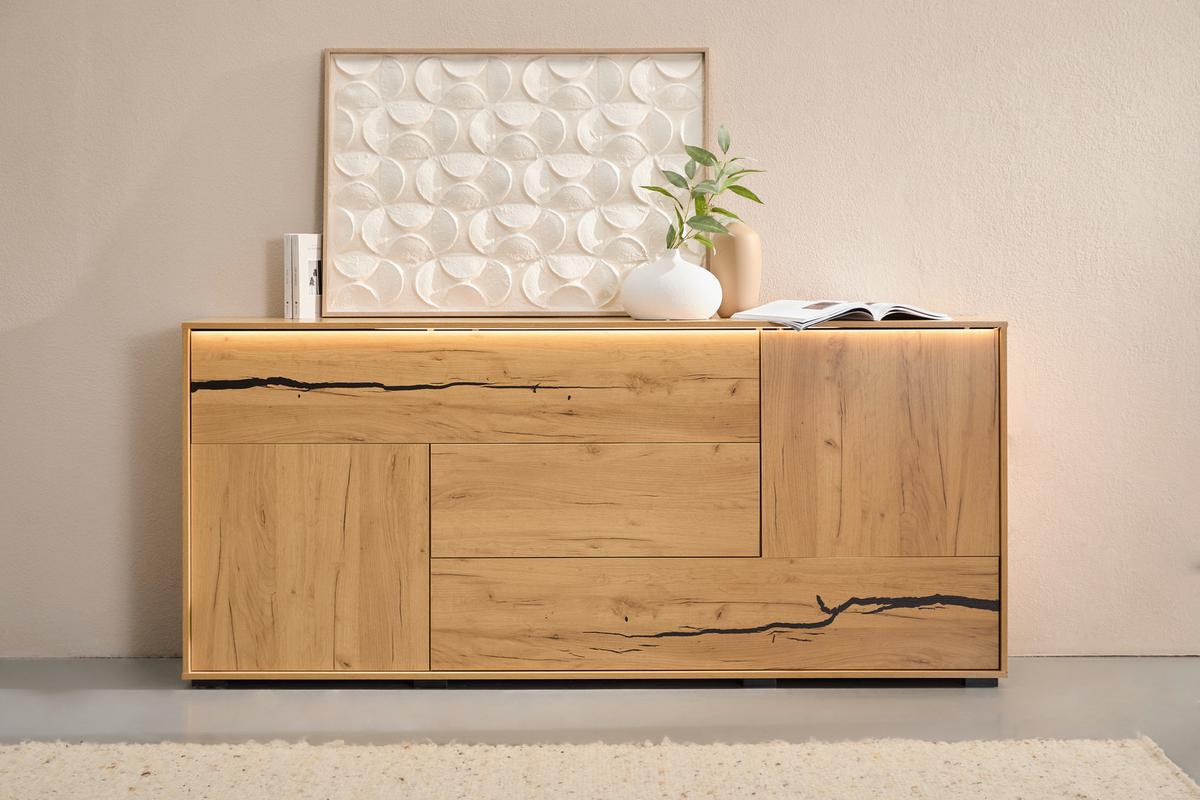 KOMODA SZEROKA LIA - kolor dębowy/czarny, Konventionell, materiał drewnopochodny (200/89/40cm) - Xora