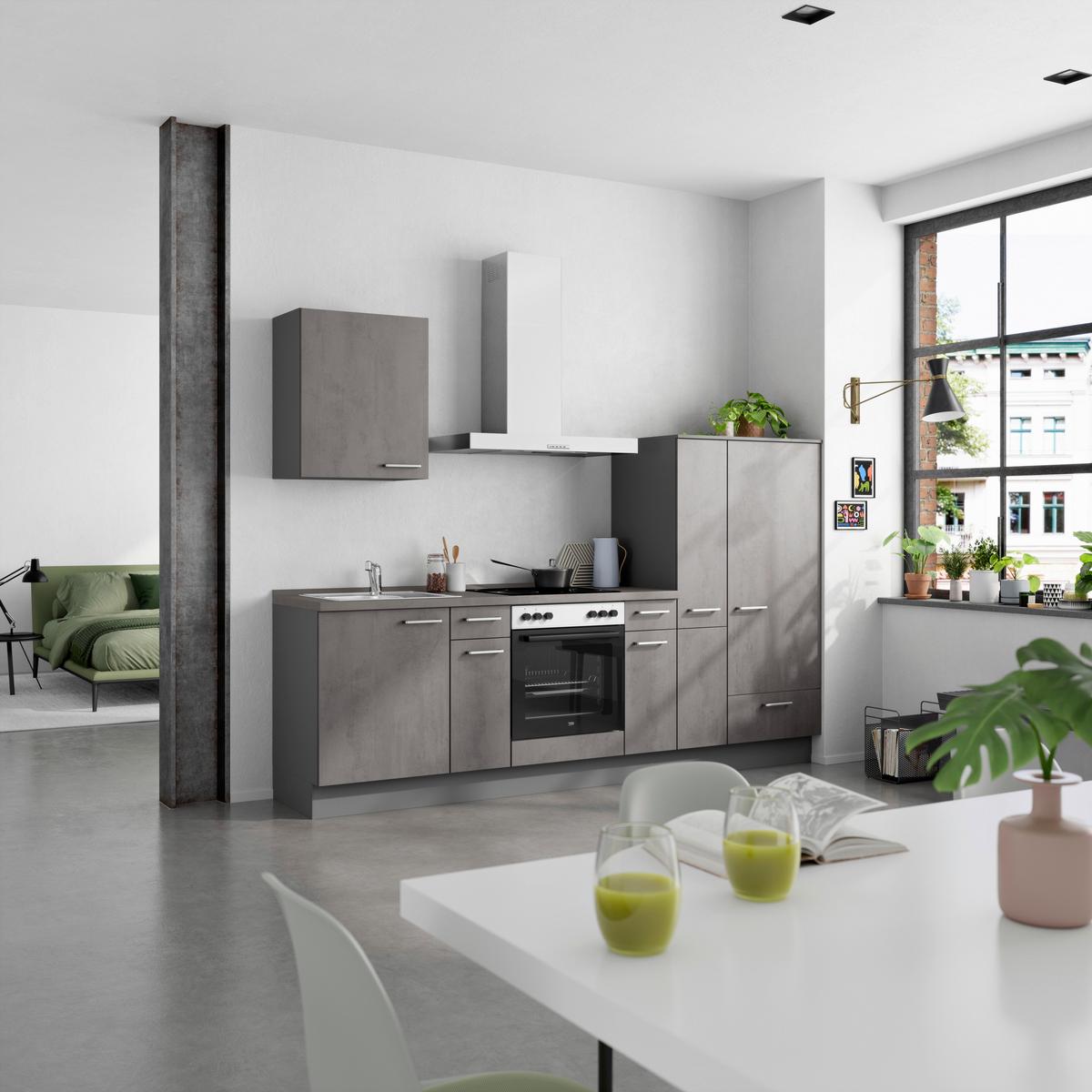 Küchenblock Riva Low m. Geräten Schieferfarben - Schieferfarben/Edelstahlfarben, MODERN, Holzwerkstoff/Metall (270cm) - Nobilia