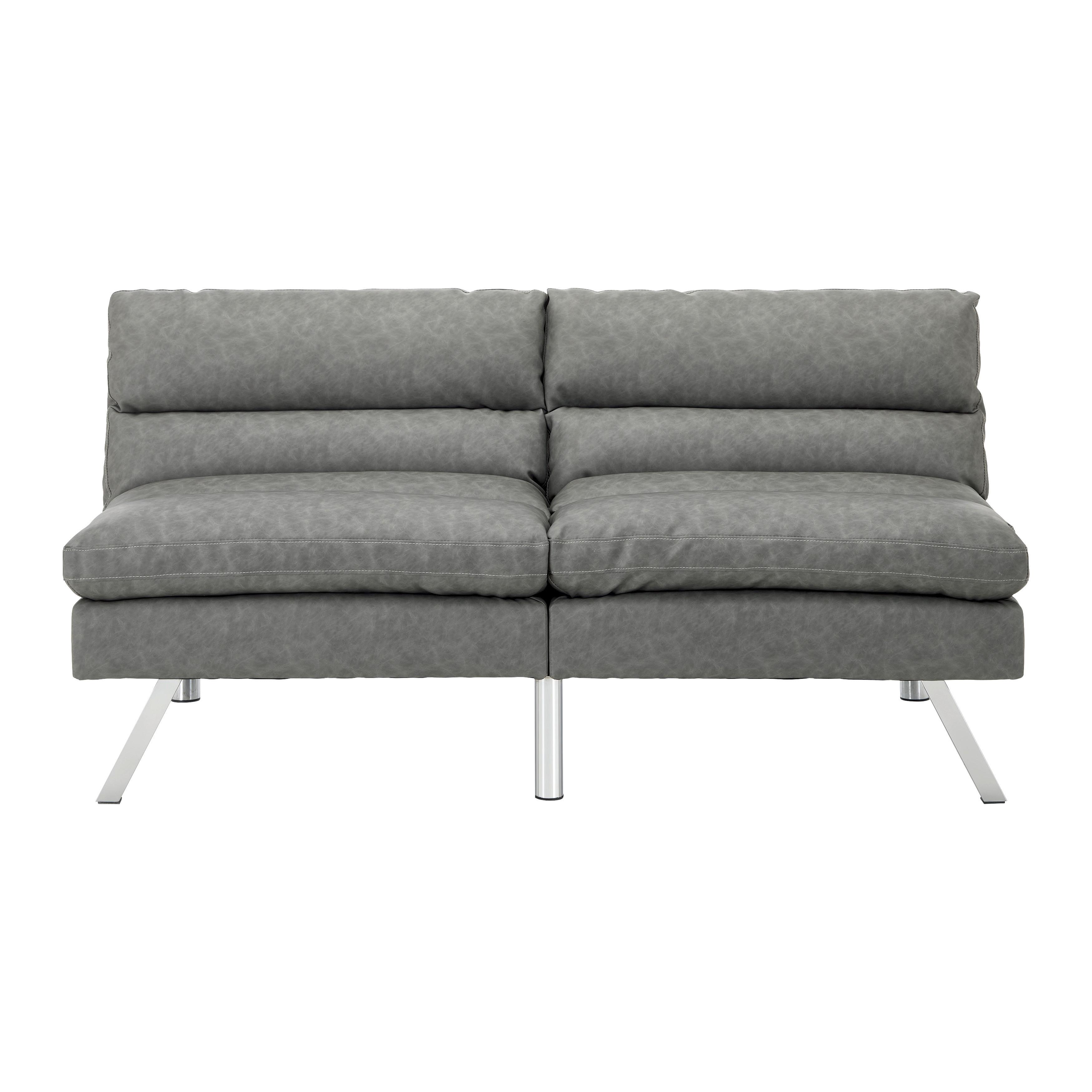 Schlafsofa Lia Hellgrau Lederlook - Chromfarben/Hellgrau, MODERN, Holz/Textil (171/112/53cm) - Bessagi Home