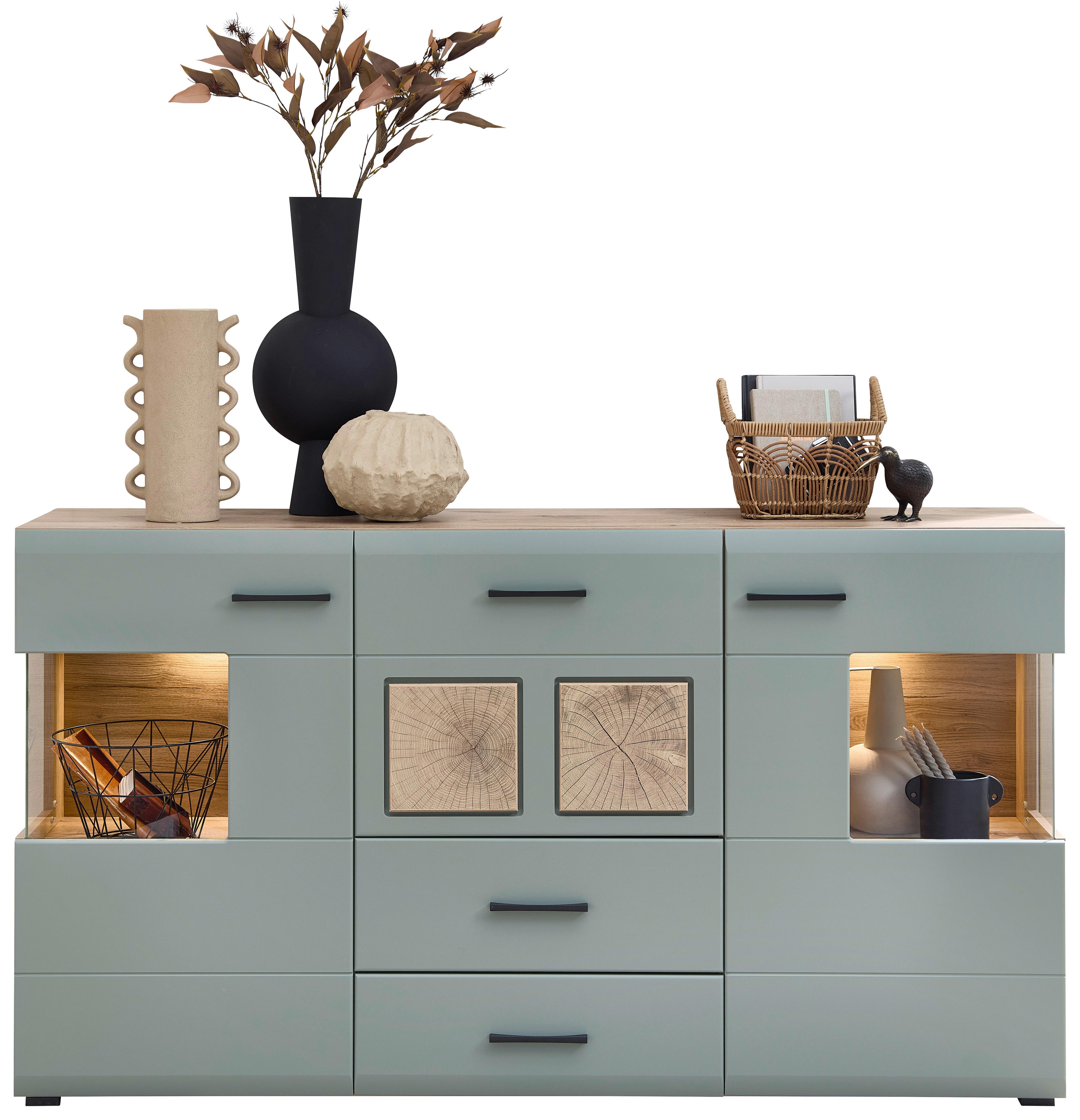 Sideboard Fun Plus II Grün/Eichefarben - Eichefarben/Schwarz, MODERN, Holzwerkstoff/Metall (170/94/42cm) - Mömax