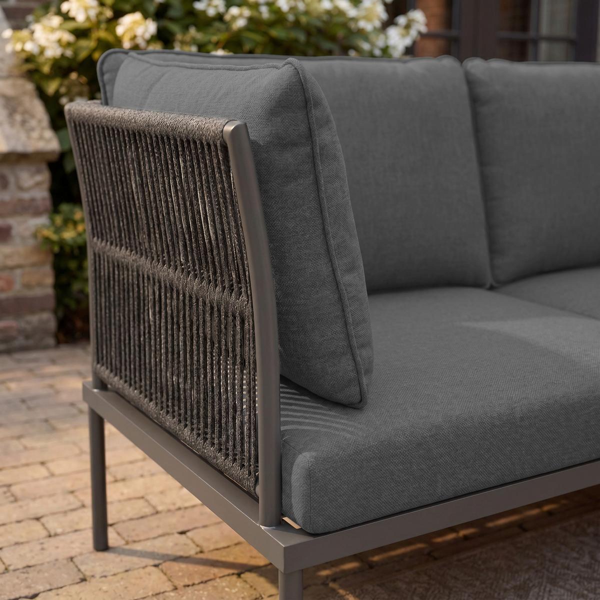 Loungegarnitur Elora Hellgrau Outdoorstoff/Metall +Abdeckung - Anthrazit/Hellgrau, MODERN, Textil/Metall (223/75/74cm) - Bessagi Garden