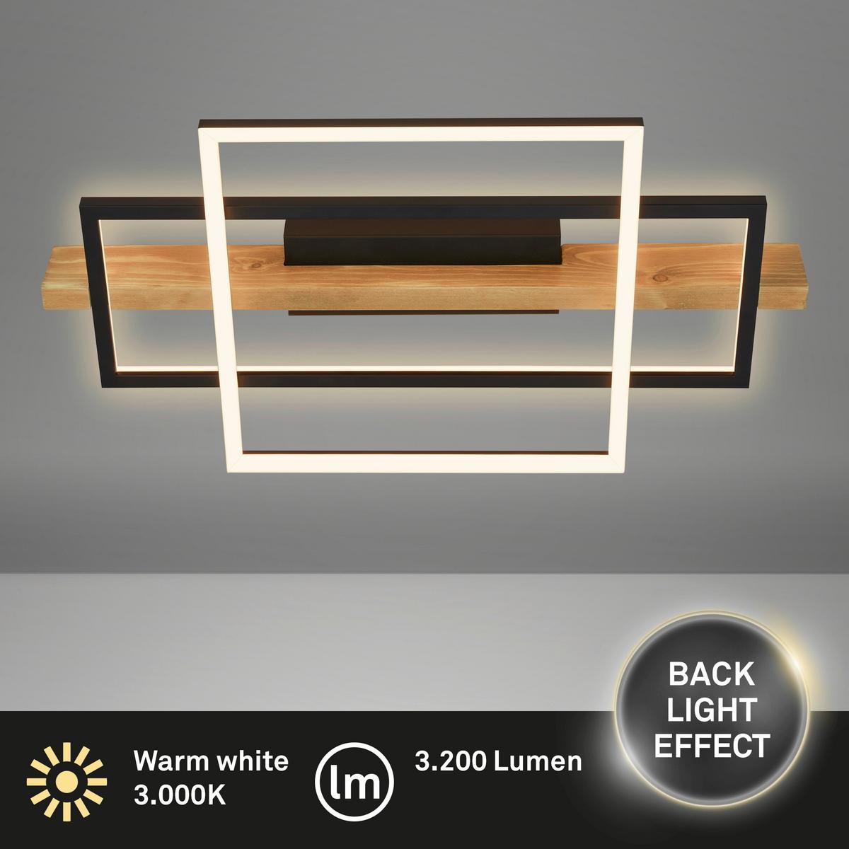 LAMPA SUFITOWA LED 3839014 CADRE 32 W - kolor dębowy/czarny, Natur, metal/drewno (55/30/8cm) - Briloner