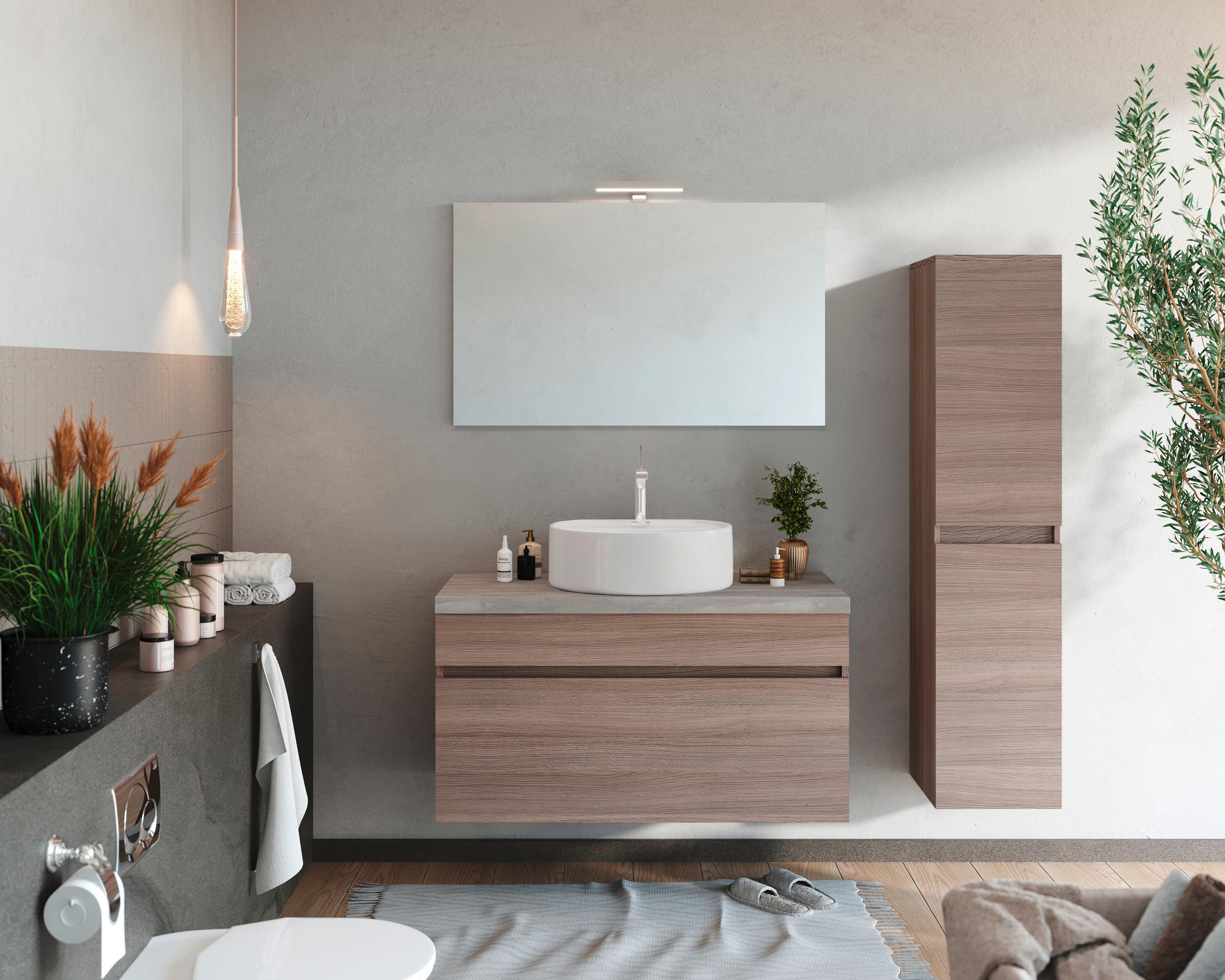 Mobilier de baie Bogota - alb/stejar San Remo, Basics, material pe bază de lemn (101/135/46cm)