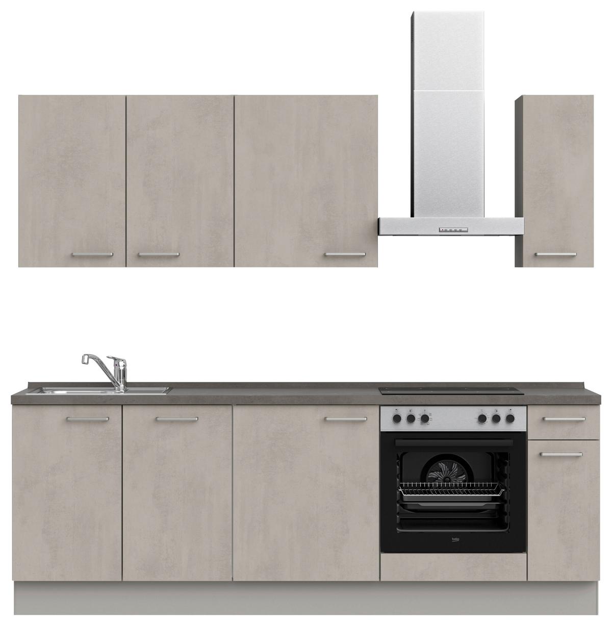 Küchenblock Riva Low m. Geräten Grau - Schieferfarben/Edelstahlfarben, MODERN, Holzwerkstoff/Metall (240cm) - Nobilia