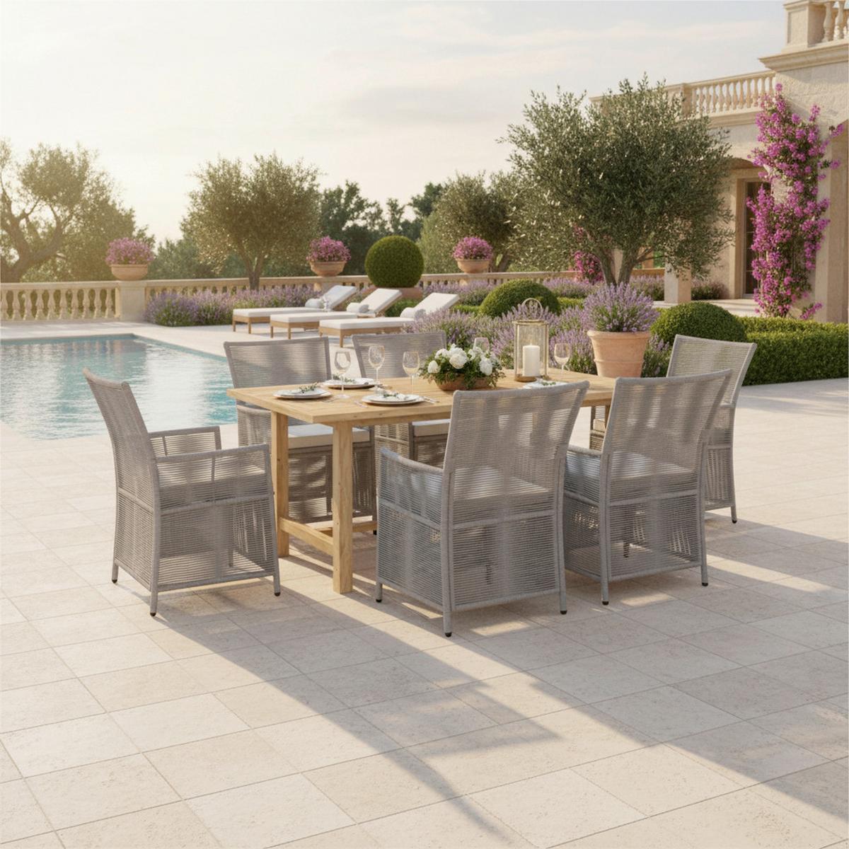 Vrtna Garnitura Simone, Siva, Les Akacije, 7-Delno - barve akacije/svetlo siva, Moderno, umetna masa/tekstil - Bessagi Garden