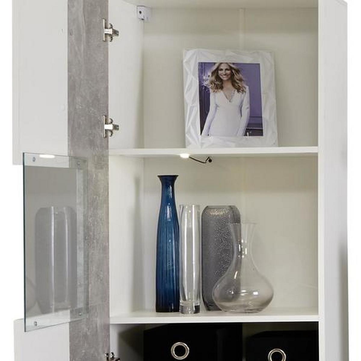 Mobilier camera de zi Vulcan - alb/gri, Modern, sticlă/material pe bază de lemn (265-295/194/40cm) - Based