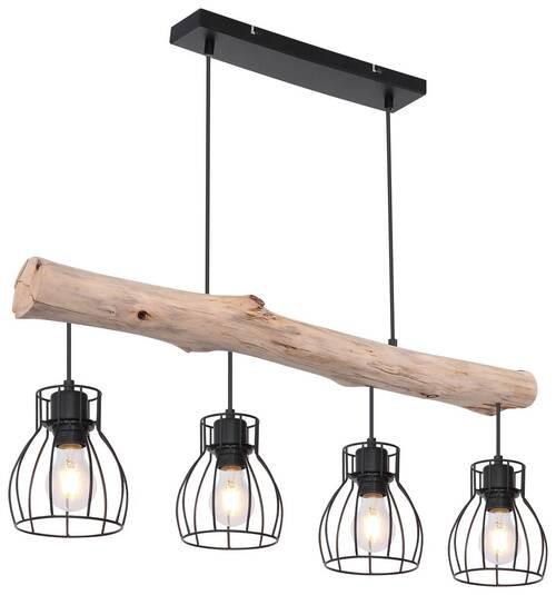Hängeleuchte Mina in Naturfarben max. 40 Watt - Schwarz/Naturfarben, Basics, Holz/Metall (82,5/13,6/140cm) - Globo
