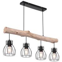 Hängeleuchte Mina in Naturfarben max. 40 Watt - Schwarz/Naturfarben, Basics, Holz/Metall (82,5/13,6/140cm) - Globo