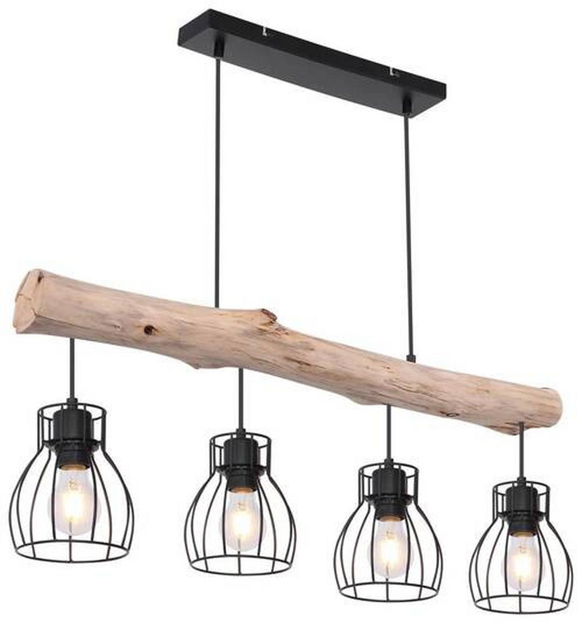 Hängeleuchte Mina in Naturfarben max. 40 Watt - Schwarz/Naturfarben, Basics, Holz/Metall (82,5/13,6/140cm) - Globo