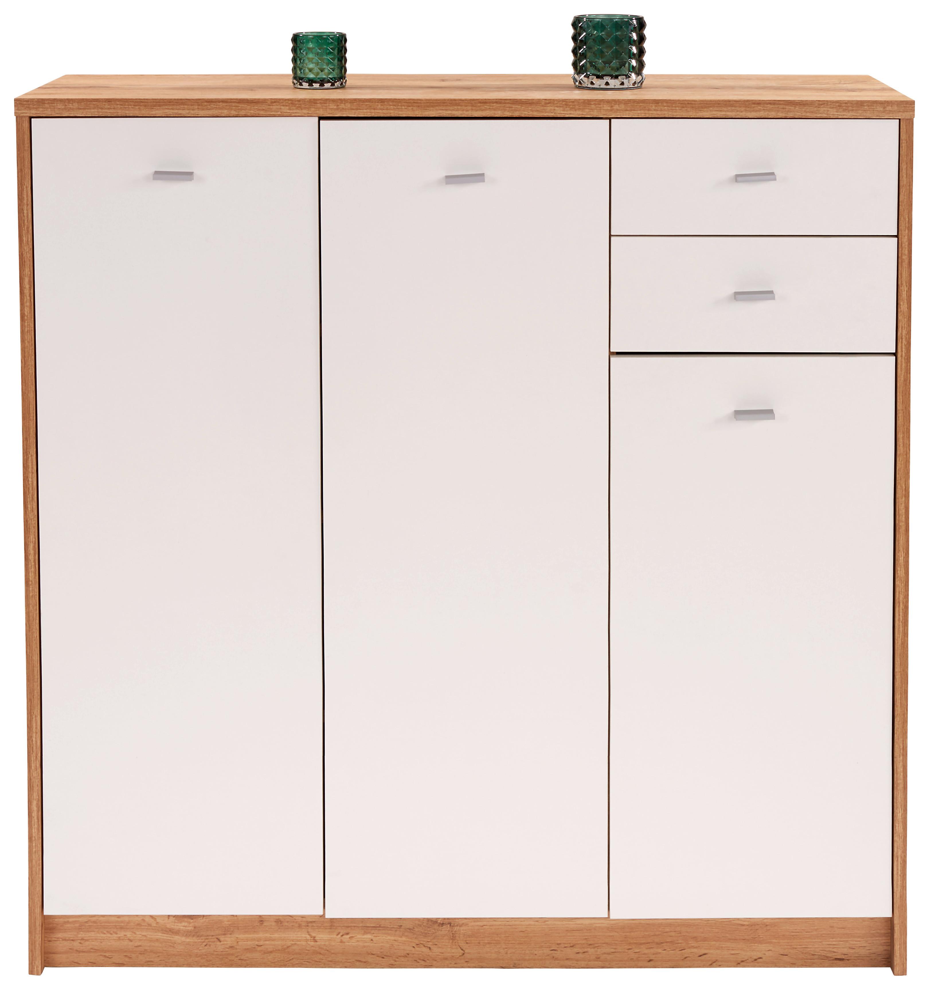 Komód 3 Ajtó 2 Fiók 4-You - krómszínű/tölgyfa színű, Modern, műanyag/faalapú anyag (109,1/111,4/34,6cm)