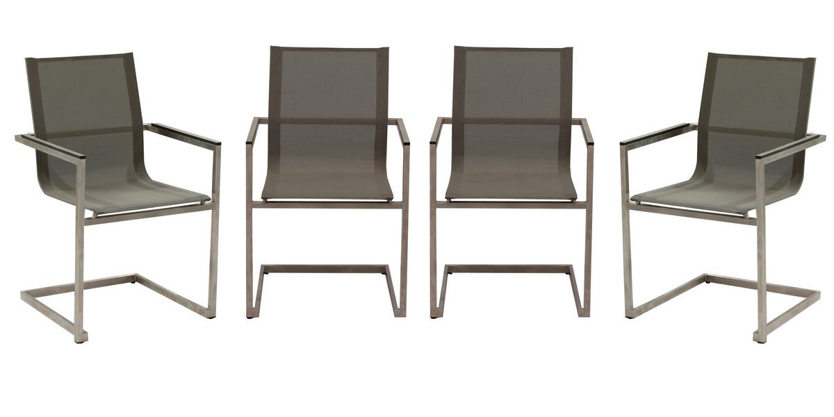 Gartensessel-Set 4-tlg Grau - Taupe/Silberfarben, Basics, Kunststoff/Metall (80/120/120cm) - Gardenson