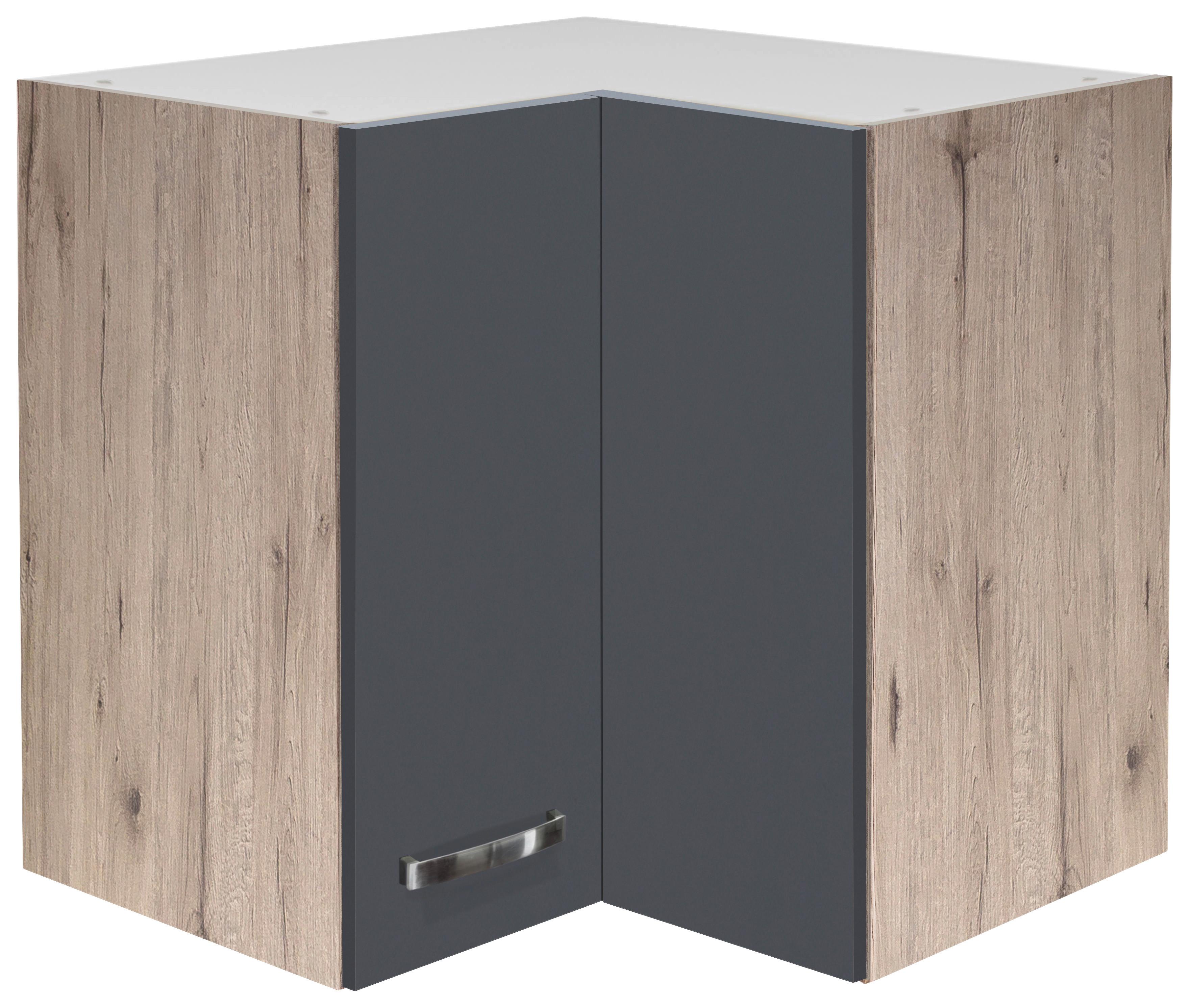 Eckoberschrank Shadow ca. 60x54x32 cm Grau/Eiche - Edelstahlfarben/Dunkelgrau, MODERN, Holzwerkstoff/Metall (60/54/32cm) - FlexWell