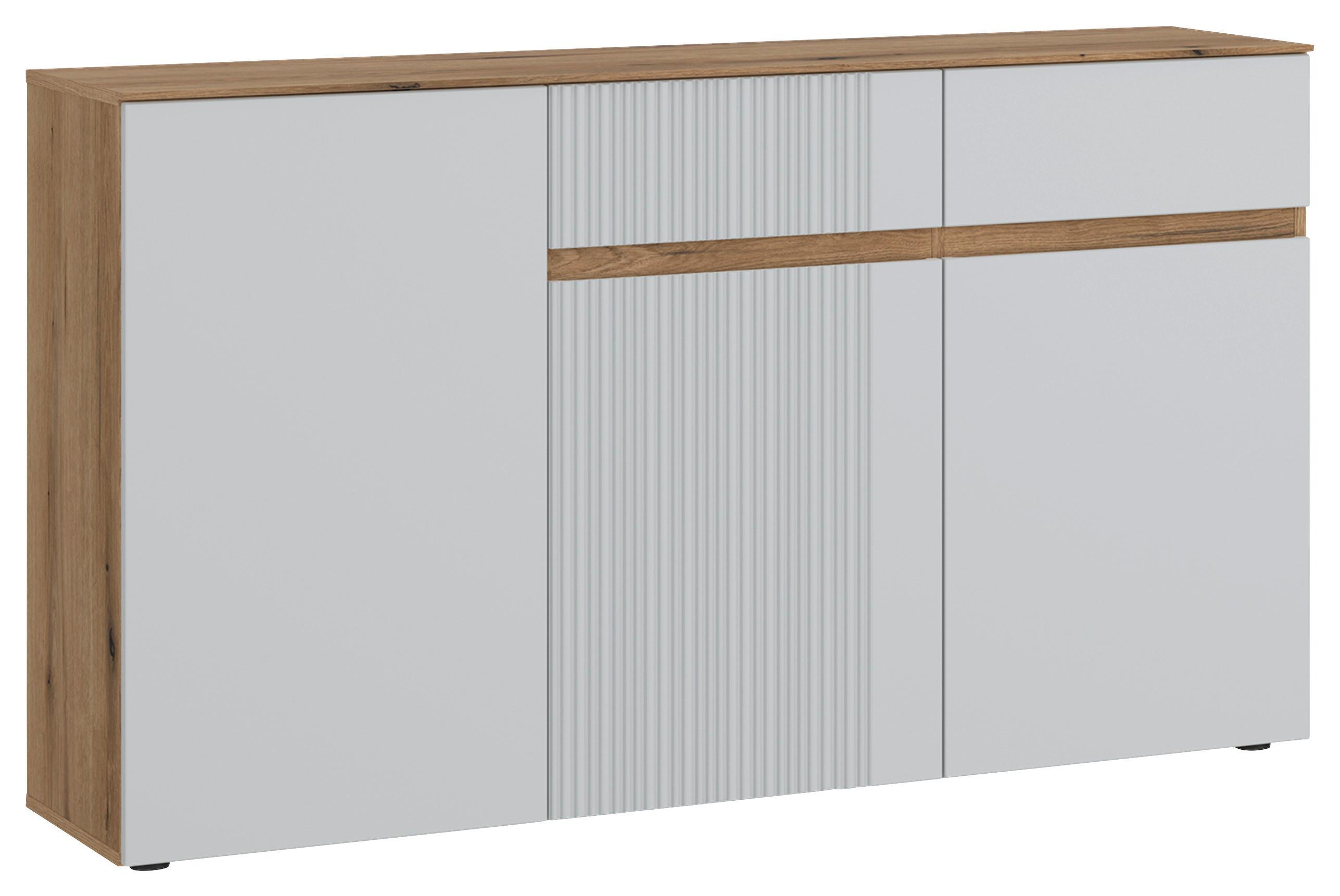 Široka Komoda Manilla, Barva Hrasta, Svetlo Siva - črna/barve hrasta, Konvencionalno, umetna masa/leseni material (150/88,3/40cm)