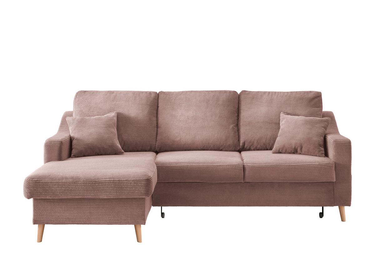 Ecksofa Valentina Rosa Cord - Rosa/Naturfarben, Design, Holz/Textil (150/228cm) - P & B