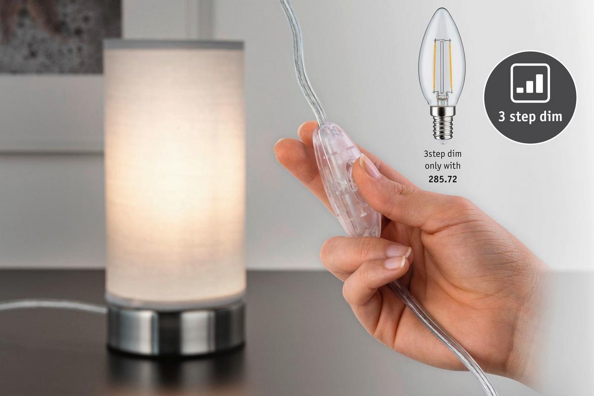 Tischleuchte Pia in Weiß/Silberfarben max. 25 W - Silberfarben/Weiß, Basics, Textil/Metall (10/21cm) - Paulmann