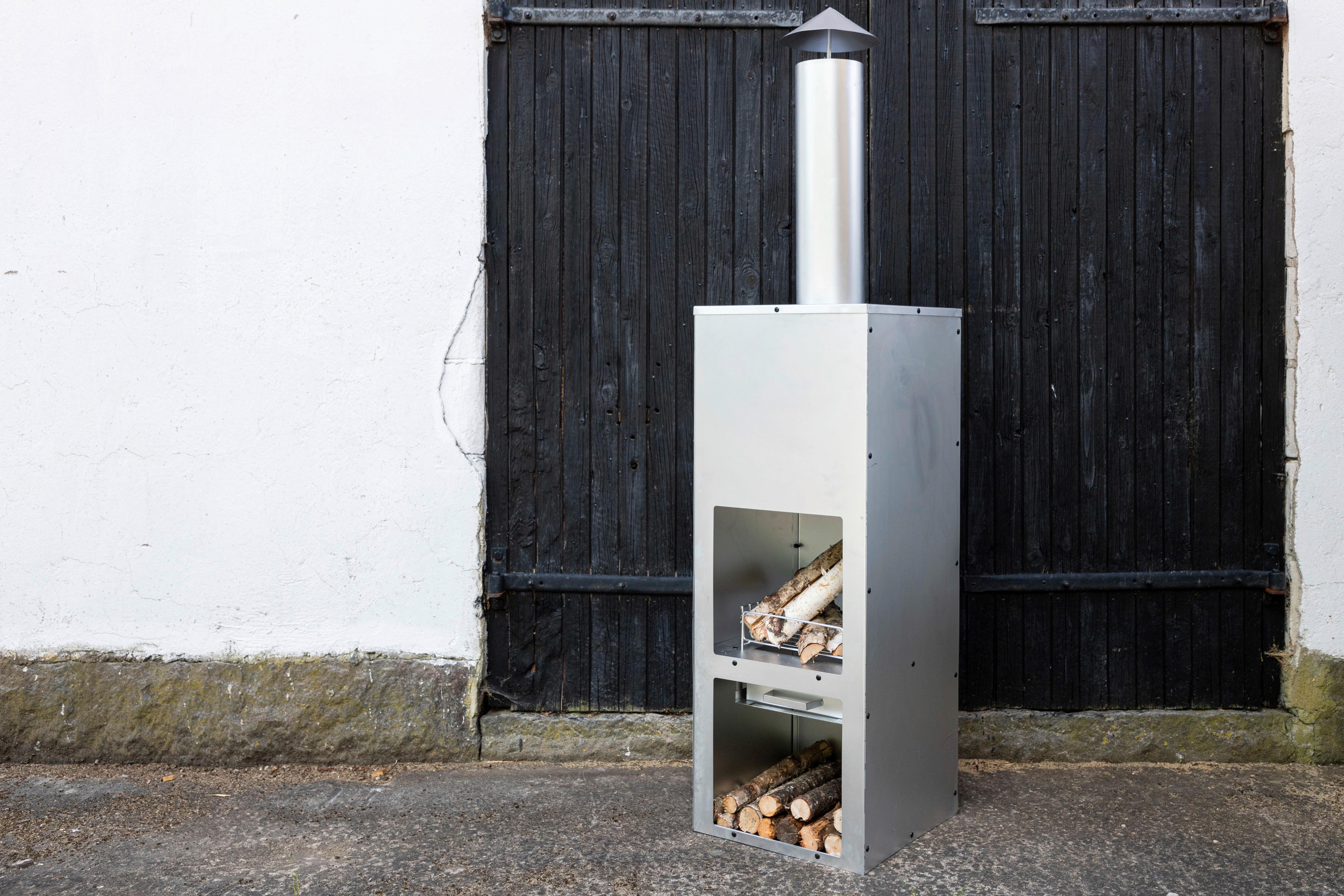 Feuerstelle Makarima ca. 45x199x45 cm Silber - Silberfarben, KONVENTIONELL, Metall (45/199/45cm) - Gardenson