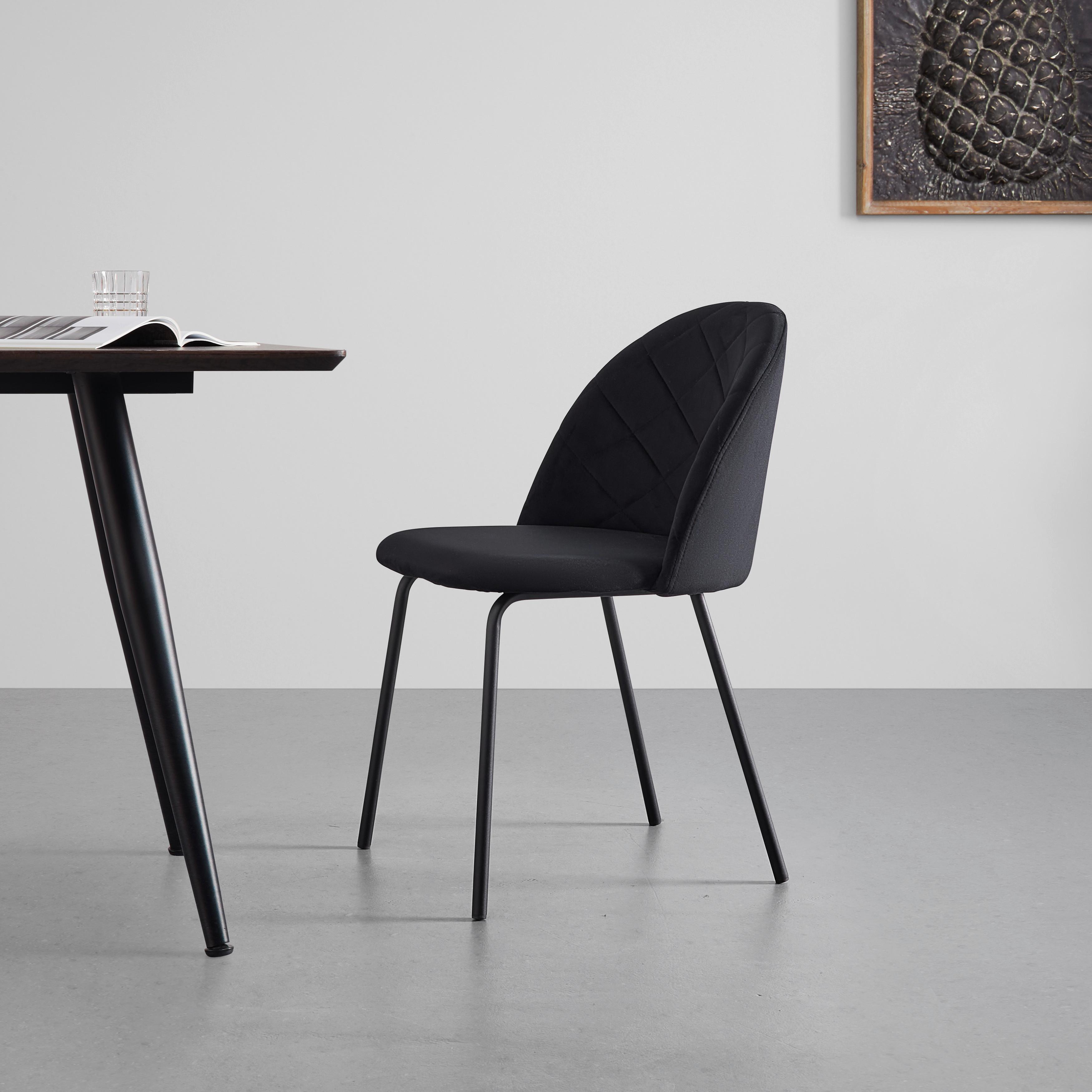 Stol Selina, Črna, Žamet - črna, Moderno, kovina/tekstil (48,5/78/54cm) - Bessagi Home