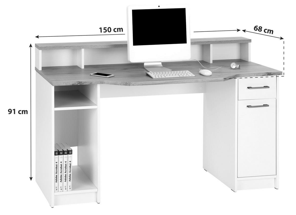 Masa de scris TOBI MX 166 - culoare lemn stejar/gri, Modern, material pe bază de lemn (150/91/68cm) - Modern Living
