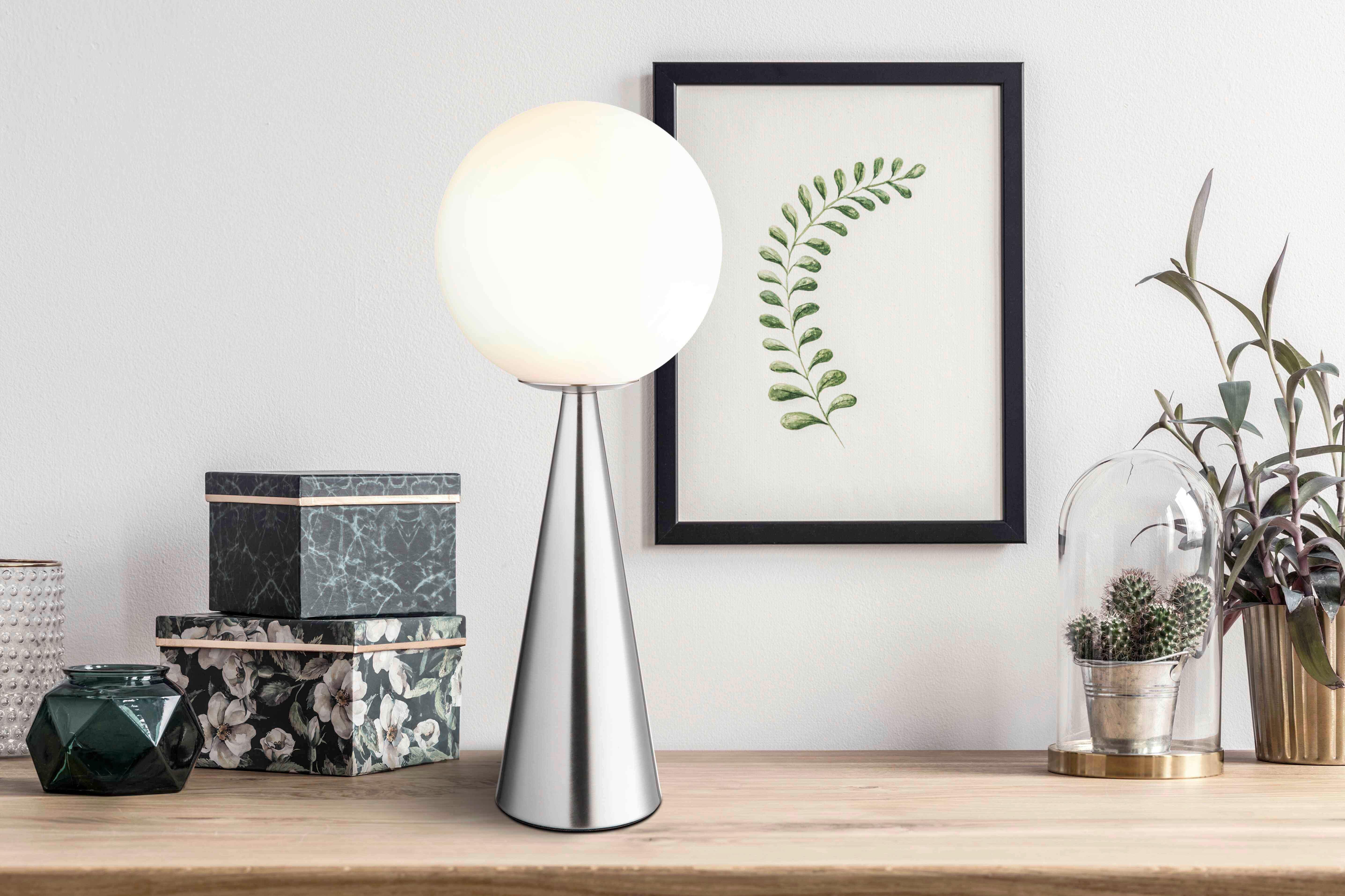 Tischleuchte Charlie Nickelfarben max. 40 Watt - Opal/Nickelfarben, Basics, Glas/Metall (20/49,5cm)