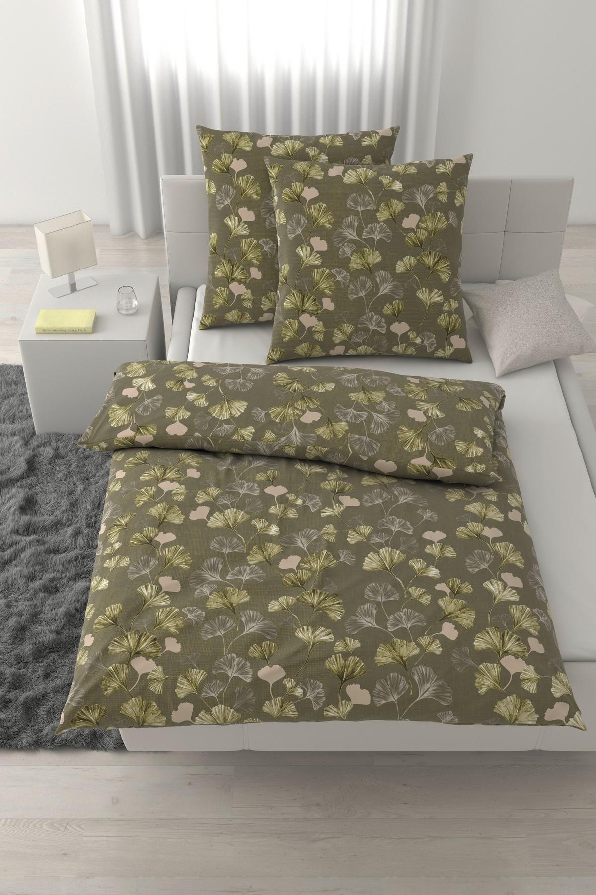 Bettwäsche Yuki XXL Grün/Grau ca. 200x200cm - Grün, MODERN, Textil (200/200cm) - Mömax