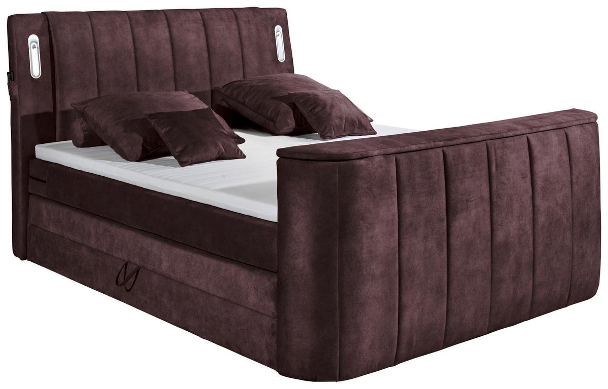 Boxspringbett Dallas m. LED ca. 180x200 cm Aubergine - Aubergine, MODERN, Holzwerkstoff/Kunststoff (180/200cm) - MID.YOU