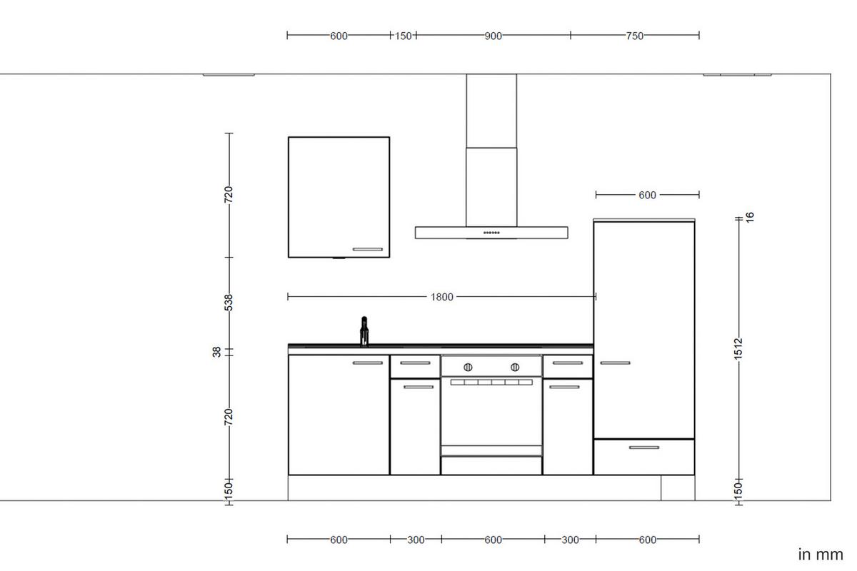 Küchenblock Flash Low m. Geräten Weiß Hochglanz - Edelstahlfarben/Eichefarben, MODERN, Holzwerkstoff/Metall (240cm) - Nobilia