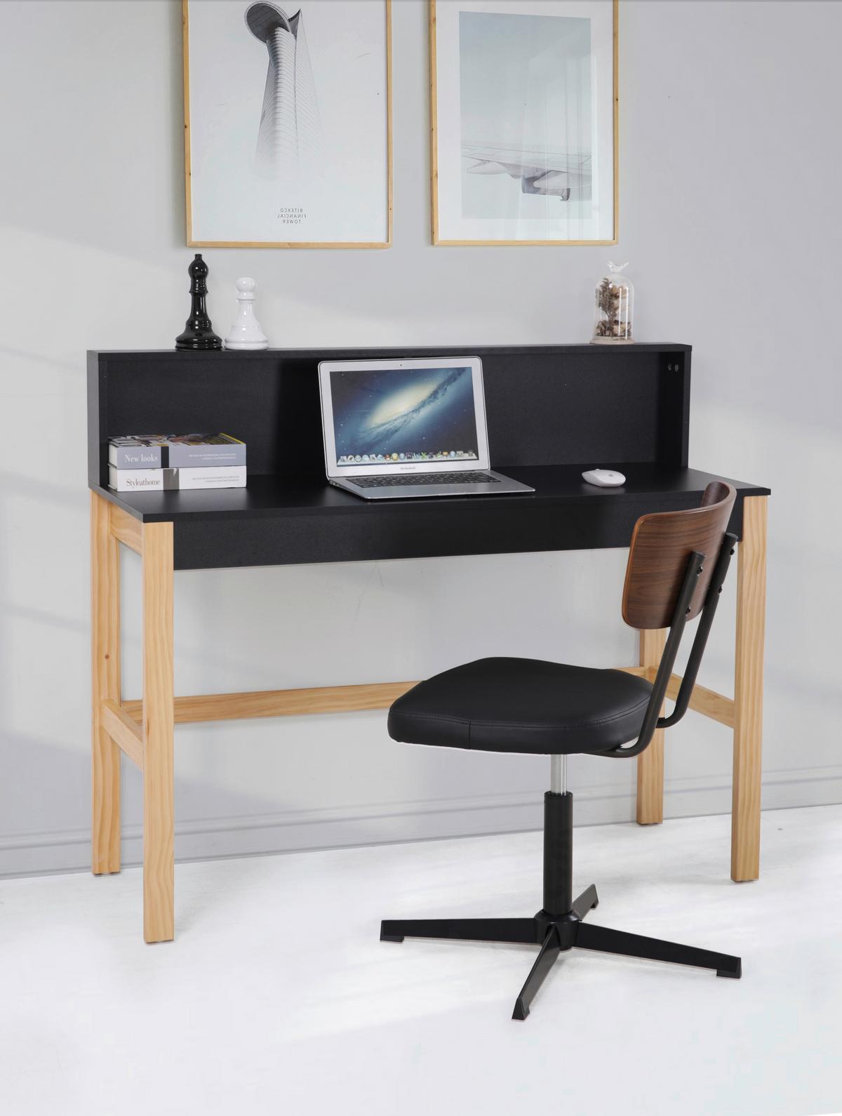 Schreibtisch inkl. Aufsatz Naturfarben/Schwarz - Schwarz/Naturfarben, Design, Holz/Holzwerkstoff (120/45/101cm) - Livetastic