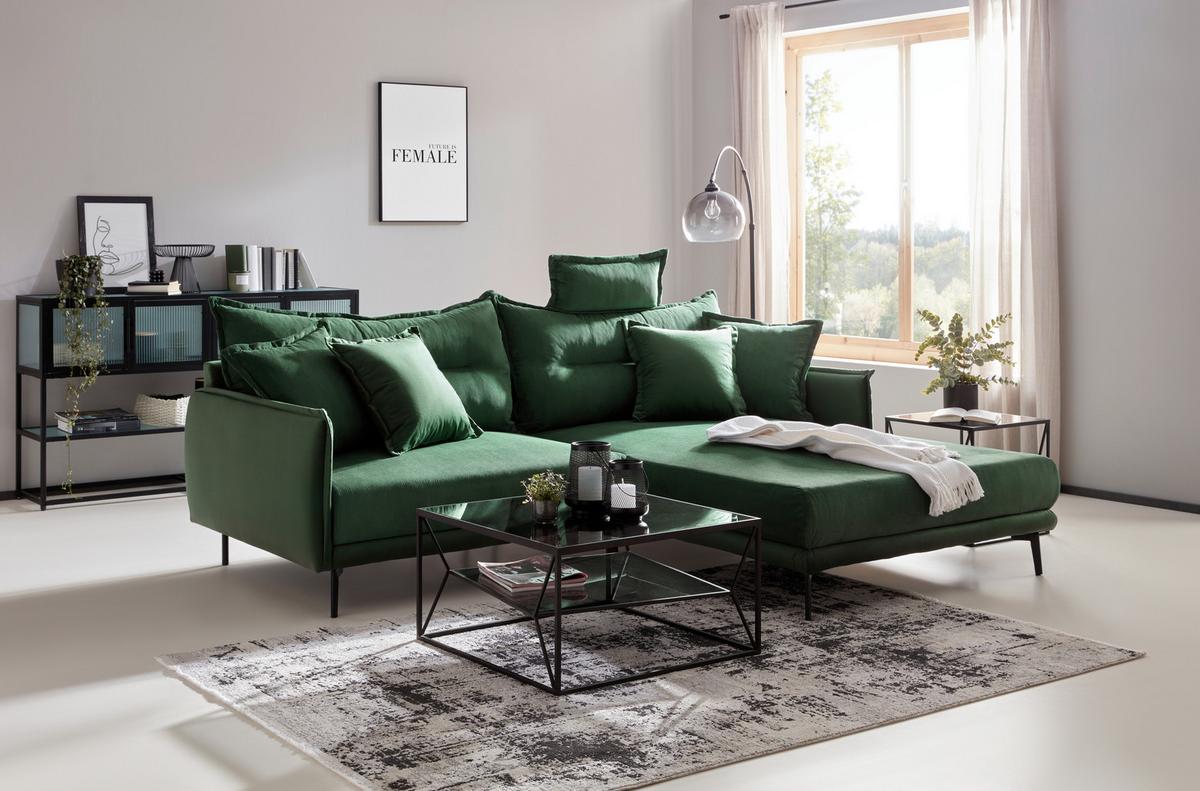 Wohnlandschaft Nuovo Grün/Schwarz - Schwarz/Grün, MODERN, Textil/Metall (245/76-113/190cm) - Mömax