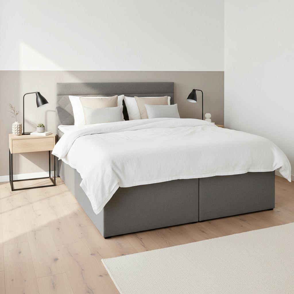 Boxbett Rosa Grau ca. 140x200 cm mit Topper - Schwarz/Grau, MODERN, Holz/Holzwerkstoff (140/200cm) - Bessagi Home