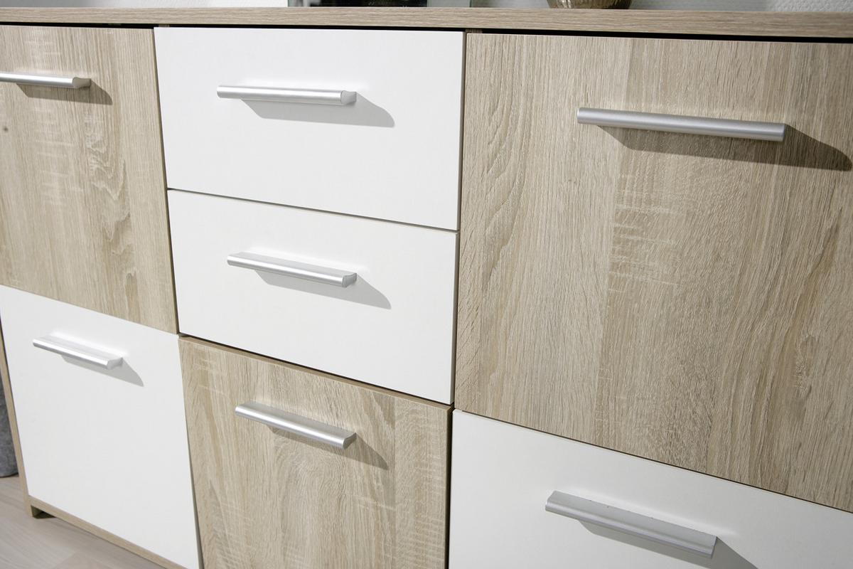 Kommode Elvezia Weiß/Eiche - Weiß/Sonoma Eiche, Basics, Holzwerkstoff/Kunststoff (115/77/30cm) - MID.YOU